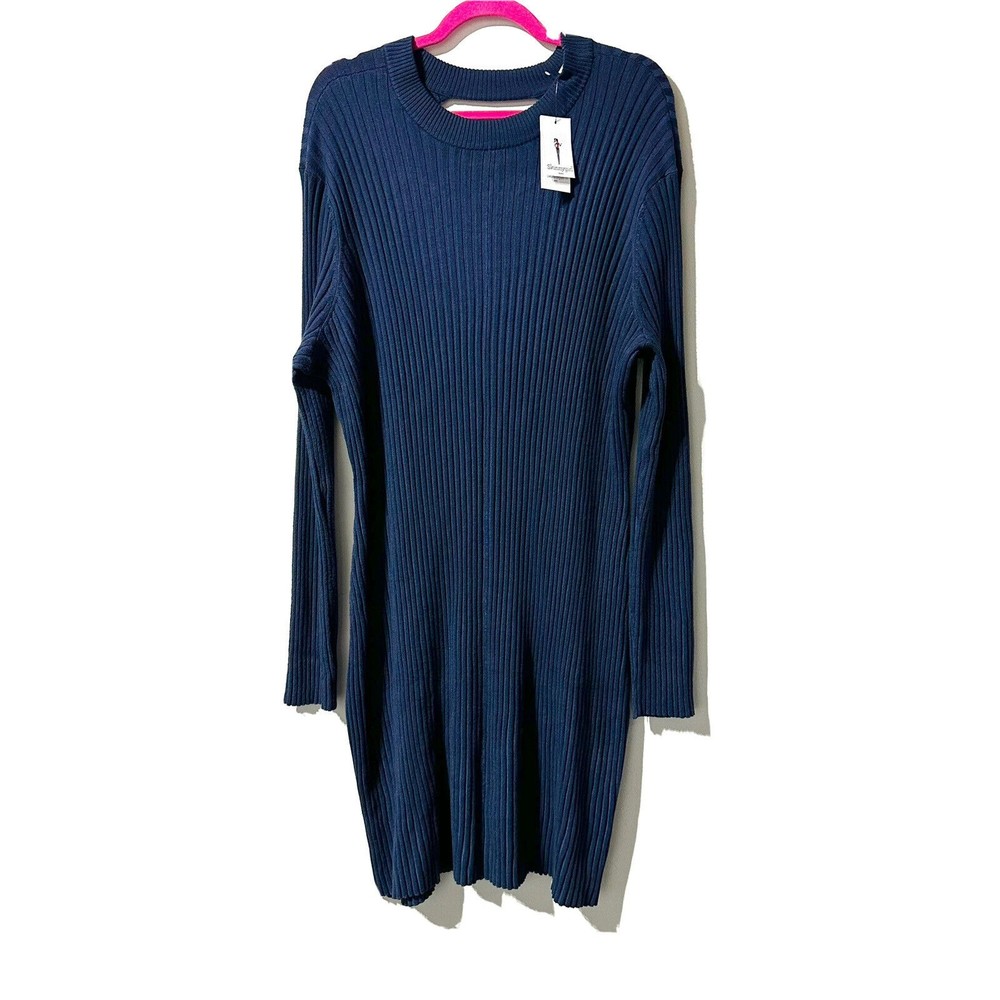 Skinny Girl SkinnyGirl Limelight SWEATER DRESS Ribbed Keyhole Blue Size 3X NWT